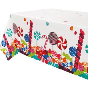 1 Pcs Candy Table Covers Candy Lollipop Plastic Tablecloths Girls Baby Showe Christmas Sweet Candy Theme Birthday Candyland Party Decorations (7" x 5" (candy))