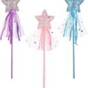 ASTER Glitter Star Wands 3Pcs 11 Inches Princess Angel Fairy Star Magic Wands Girls Fairy Magic Dress-up Star Wand Angel Fairy Costume Props Wands Sticks for Birthday Halloween Christmas Party