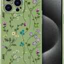 RALEAVO Floral Case for iPhone 15 Pro Max,Liquid Silicone Cover with Cute Flower Branch Pattern for Girls Women Slim Soft Rubber Protective Phone Case for iPhone 15 Pro Max (6.7"),Green