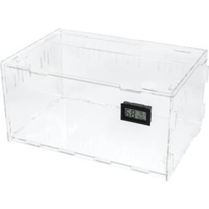 BETAZOOER Reptile Terrarium Breeding Tank Acrylic Reptile Feeding Box with Temperature Hygrometer (15.3"x9.7"x7.6") (Large)