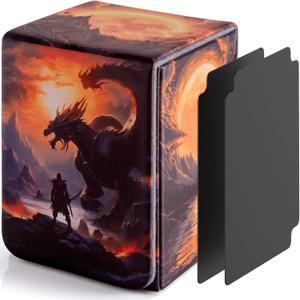 Deck Box for YGO Cards - 2 Dividers, Card Storage Box Holds 100+ Single Sleeved Cards, Deck Boxes Compatible with TCG/OCG/MTG (Dusk Dragonfire)