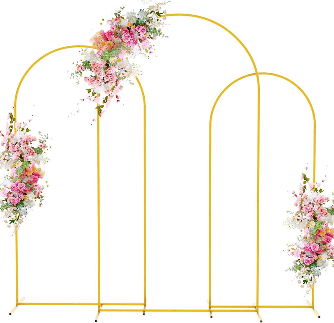 Wokceer Wedding Arch Backdrop Stand 7.2FT, 6.6FT, 6FT Set of 3 Gold Metal Arch Backdrop Stand for Wedding Ceremony Baby Shower Birthday Party Decor