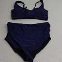 Century Star Maternity Swimsuit High Waist Ribbed Two Piece Bikini Set Bathing Suit for Women Pregnancy Swimwear Blue Medium