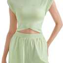 SUUKSESS Women 2 Piece Matching Lounge Workout Sets Outfits Sleeveless Cropped Tops Summer High Waisted Wide Leg Pants (Small, Green)