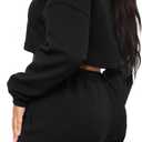 LovelyWholesale Women Sweatsuits 2 Piece Set V Neck Cropped Sweatshirt and Jogger Set Black X-Large