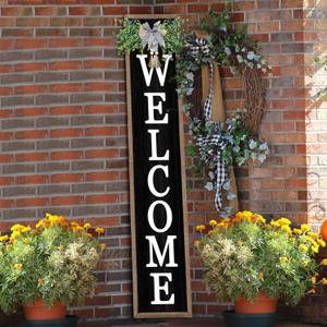 Outdoor Welcome Sign for Front Porch Standing 45"X9" Tall Wood Frame Vertical Leaner farmhouse Outside Rustic Large Welcome Sign for Front Door Home Decorations (Wood)