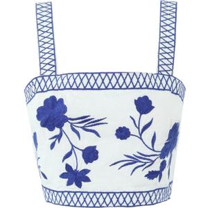 Women's Floral Embroidery Wide Strap Boho Crop Tops Square Neck Sleeveless Summer Cami Shots (White, XXL)