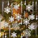 CCINEE 85PCS Clear Acrylic Christmas Snowflake Icicles Hanging Drop Ornaments with 32.8 Yards Silver Cords Xmas Snowflake Icicle Decorations Set for Christmas Tree Decorations New Year Party Favors