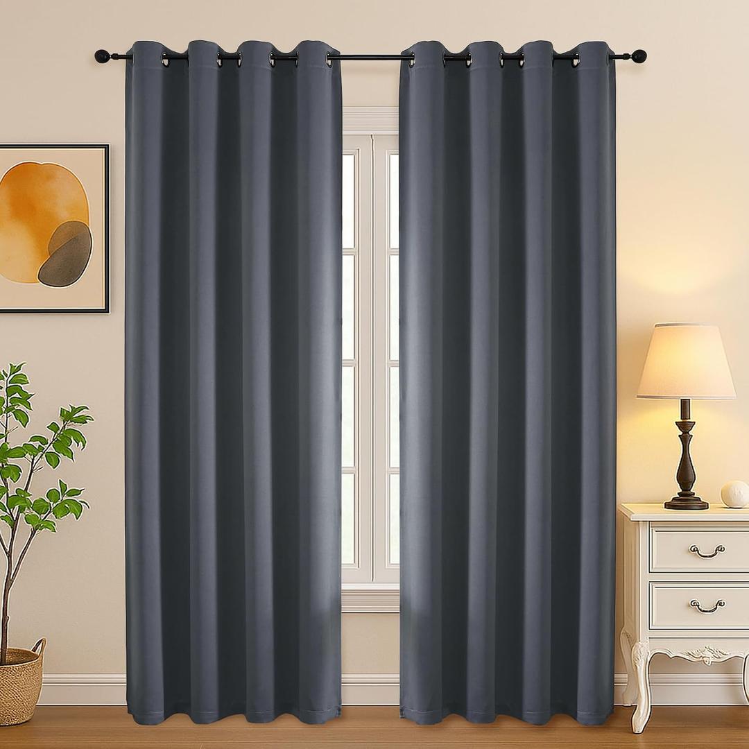 Simplebrand Grey Room Darkening Curtains for Bedroom Living Room 84 Inch Length 2 Panels Set, Thermal Insulated Curtains & Drapes, Solid Grommet Noise Reducing Window Treatment, W50 x L84 Inch