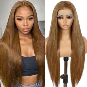 SAPPHIREWIGS 13×6 Straight Lace Front Wig Honey Brown Hair Glueless Synthetic Lace Front Wigs for Women Pre-plucked Hairline Heat Resistant Fiber Daily Cosplay Use 26 Inches