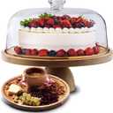 Cake Stand with Acrylic Dome Lid 2-in-1 - Multifunctional Round Shatterproof Dessert Table Display Set with Acacia Wood Serving Platter, Veggie Tray, Fruit Bowl - Party Cake Display