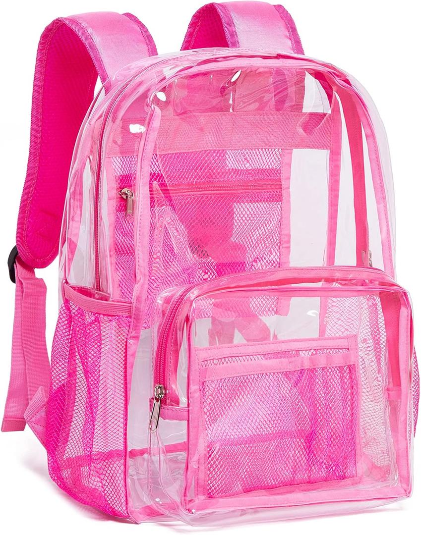 Vorspack Clear Backpack - Heavy Duty PVC Transparent See Through Backpack for College & Workplace (Large, Pink)