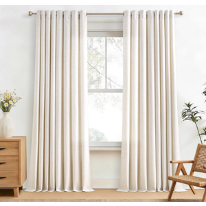 Seeluck 102 Inch Curtains 2 Panels Natural Linen Ivory Cream Flax Burlap Light Filtering Semi Sheer Drapes Privacy Boho Farmhouse Large Window Curtain for Bedroom 52x102