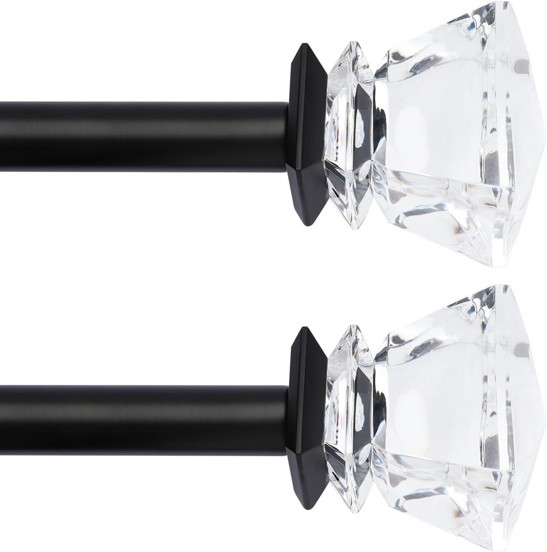 Curtain Rods Acrylic Diamond End Cap 28 to 48 Inch, 1 Inch Pole Color Black (Black, 28 to 48 Inch)