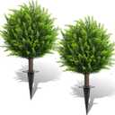 26.5" Artificial Cedar Topiary Ball Trees, Set of 2 UV Resistant Fake Evergreen Trees Shrubs Bushes Artificial Plants with Ground Spike Faux Cypress Plants for Indoor Outdoor Front Porch Garden