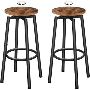 HOOBRO Bar Stools, Swivel Bar Stools Set of 2, 24.9" Round Bar Chairs, Backless Modern Breakfast Chairs, with Adjustable Feet, for Kitchen Islands, Bar, Cafe, Rustic Brown and Black BF24BY01