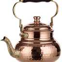 DEMMEX 1mm Thick Hammered Copper Tea Pot Kettle Stovetop Teapot, 1.6-Quart