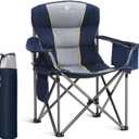 LET'S CAMP Folding Camping Chair Oversized Heavy Duty Padded Outdoor Chair with Cup Holder Storage and Cooler Bag, 450 LBS Weight Capacity, Thicken 600D Oxford (Navy Blue)