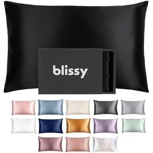 Blissy Silk Pillowcase - 100% Pure Mulberry Silk - 22 Momme 6A High-Grade Fibers - Silk Pillow Cover for Hair & Skin - Regular, Queen & King (Black, Standard)