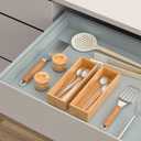 VeyFey Silverware Tray for Drawer, Stackable Kitchen Bamboo Drawer Organizer 9" x 3" x 2" Set of 2