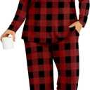Plus Size Women's Pajamas Sets 2 Piece Long Sleeve Pj Sleepwear Soft Comfy Tops and Pants with Pockets (3X-Large, Red Plaid)