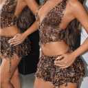 SHENHE Women's 2 Piece Skirt Sets Y2k Rave Outfits Summer Leopard Halter Top Ruffle Mini Skirt Sets Going Out Dress (Brown, XXS)