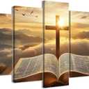 CCWACPP 5 Piece Christian Wall Art Bible Pictures Christ Spiritual Prints Cross Painting Canvas God Poster for Office Prayer Room Home Decor Framed (10"x16"x2 10"x20"x2 10"x24"x1)