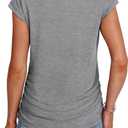 SAMPEEL Womens Summer Tops Trendy 2025 Ruched Cap Short Sleeve Tshirts Shirts Crew Neck T Shirts Fashion (Gray, S)