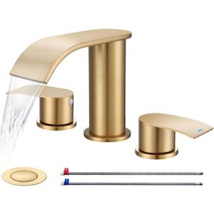 Ultimate Unicorn 8 inch Bathroom Faucet Champagne Bronze, Waterfall Bathroom Sink Faucet with Metal Pop-up Sink Drain Stopper and 2 Supply Hoses, DJS-MP-3JT-CG-PB-C