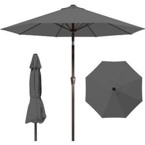 10FT Patio Umbrella Outdoor Market Umbrella with Crank and Tilt, 8 Flexible Fiberglass Ribs, UV-Resistant Waterproof Canopy for Patio, Deck, Garden, Backyard, Gray