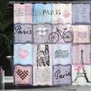 Ambesonne Paris Shower Curtain, Grunge Textured Retro Collage of France Famous Object Eiffel Tower Europe Theme, Cloth Fabric Bathroom Decor Set with Hooks, 69" W x 70" L, Multicolor Lilac