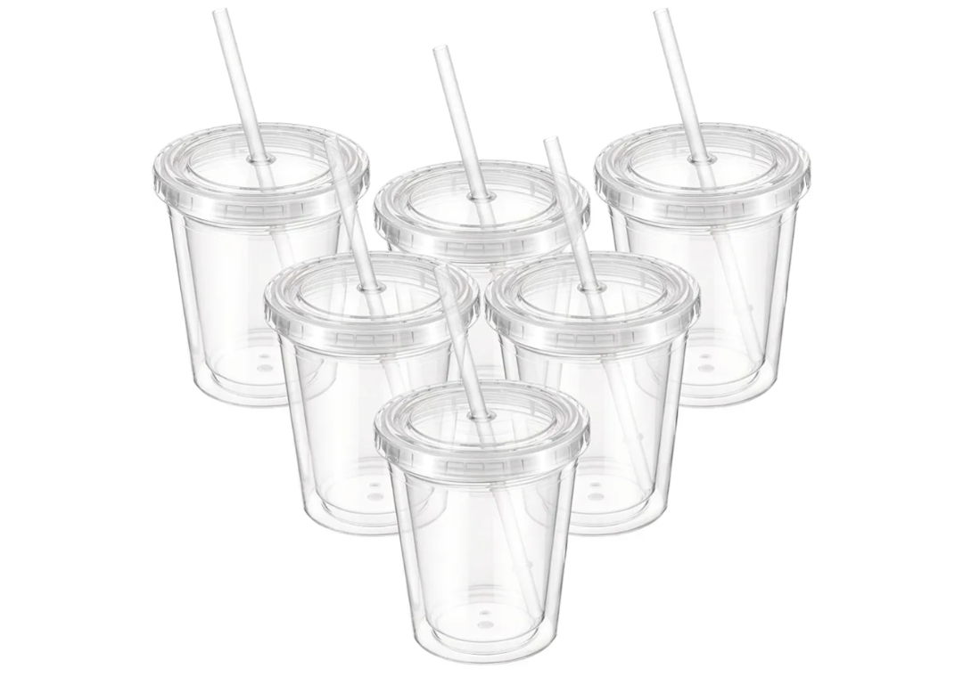 9 Pcs Clear Tumblers with Lid and Straw for Kids, 12 oz Insulated Acrylic Double Wall Cups Toddlers Reusable Plastic Cup Kids Bulk