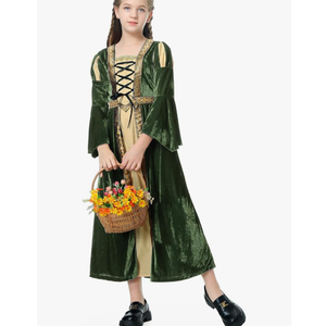 Renaissance Dress Girls Costume Medieval Princess for Kids Halloween Outfit Dress Up 12-14Y