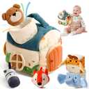 let's make Baby Toys 6-12 Months First Forest Animal Set Soft Barn playset with 5 Stuffed Woodland Animals, Rattle Crinkle Mirror Sensory Montessori Travel Toy Gift for Babies Boy Girl Toddlers 1-3