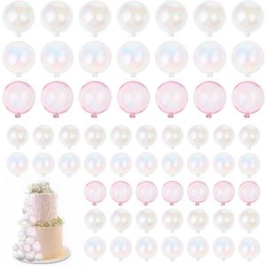 108 Pcs Bubble Cake Topper for Birthday Decorations - Multiple Sizes Transparent Plastic Cake Ball Decor- Colorful Cupcake Cakes Insert For Baby Shower Anniversary Wedding Decorations Party