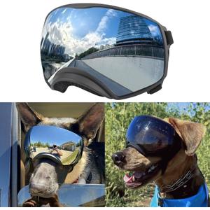 NAMSAN Dog Goggles for Large Dogs, Black/Silver Lenses Replaceable, Dog Sunglasses Medium to Large Breed, Anti-UV Doggie Eye Protection, Adjustable Driving Glasses, Windproof Dustproof, Black
