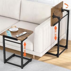 Tv Tray Table Set of 2, 8-Level Adjustable Height Couch Side Table90 Tilt Angle Adjustments C-Shaped End Table, with Phone & Tablet Slot Sofa Computer Desk for Couch, Sofa, Bed, Chair, Living Room, 2 pcs
