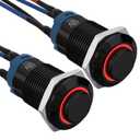 APIELE 12mm Latching Push Button Switch Pre-Wired 150mm High Round Head Aluminium Alloy 1NO 1 Normally Open with Ring Led Pack of 2 (Red) (Black Shell-Red)