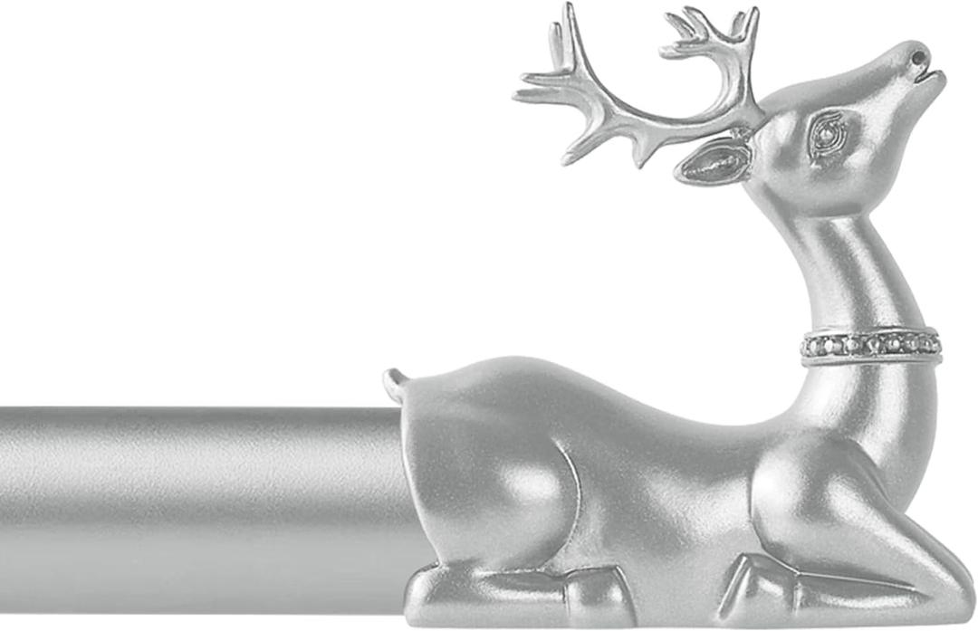 Silver Decorative Curtain Rods for Windows:72-144" Adjustable Farmhouse Curtain Rod for Bedroom Living Room,Heavy Duty Rustic Drapery Rods with Vintage Deer Finials Easy Install,Antique Silver
