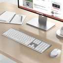 Wireless Keyboard and Mouse, Vssoplor 2.4GHz Rechargeable Compact Quiet Full-Size Keyboard and Mouse Combo with Nano USB Receiver for Windows, Laptop, PC, Notebook-White Silver
