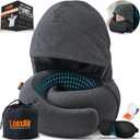 LOEXAIR™ Hooded Pro Travel Pillow - Memory Foam Neck Support Pillow for Airplane, Flight - Super-Soft Pure Cotton Fabric, Maximum Privacy & Light-Block Design, Lightweight Full Travel Kit - Dark Grey