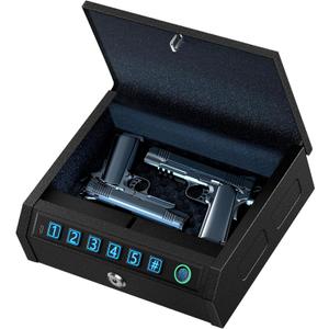 Biometric Gun Safe for Handgun,1s Quick Access 3-Ways Unlock Fingerprint Digital Pin Key Unlock Pistol Safe with LED Light Carbon Steel Gun Safes Lock Box for Car Travel Security Case,Black