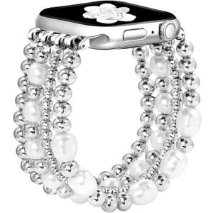 JR.DM Beaded Bracelet Bands Women Compatible with Apple Watch 40mm 42mm(S10/11) 41mm 38mm Dressy Fancy Stretchy Elastic Jewelry Strap Replacement for iWatch Series 11/10/9/8/7/6/5/4/3/2/1/SE
