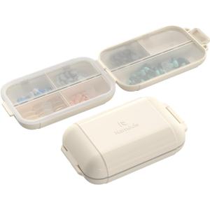 Portable Pill Organizer, Pill Box with 7 Compartments, Small Pill Case for Travel, Daily Medicine Pill Organizer with Air-Tight Lid (White)