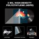 100 Pack 12 inch Vinyl Record Outer Sleeves - 3 Mil Crystal Clear Polyethylene with Adhesive Flap | Archival-Safe Protection for LP Album Storage & Display, Gatefold Compatible, Acid-Free