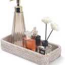 Rattan Bathroom Vanity Tray, Toilet Tank Tray, Toilet Basket Tank Topper, Bathroom Basket for Organizing and Decor (Whitewash, 10.2" x 4.9" x 1.6")