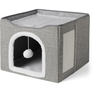 Amazon Basics Cat House 1 Story, Foldable Cat Condo with Sisal Scratch Pad, Grey