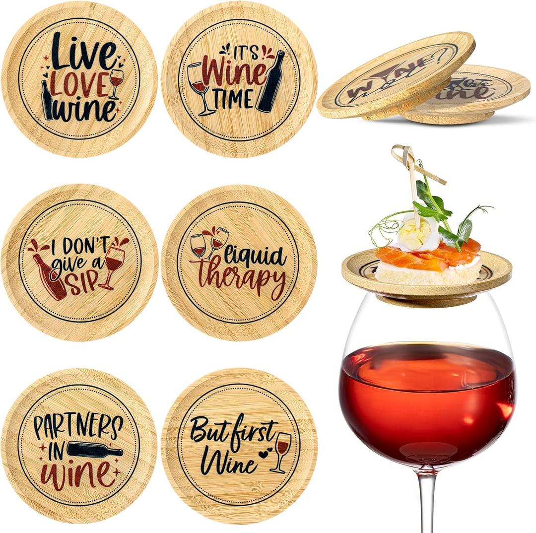 Tessco 8 Pcs Wine Glass Charcuterie Topper Plates Gift Wine Glass Covers Bamboo Wine Glass Topper Coasters Plate Wine Glass Charcuterie Board Topper for Wine Accessories Housewarming Gift Restaurants
