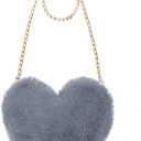 Heart Shaped Faux Fur Clutch Purse Fluffy Crossbody Shoulder Bag for Women Halloween Christmas Valentine