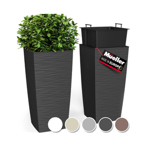 Mueller M-Resin Heavy Duty Tall Planters for Outdoor Plants, Indoor Grande Plant Pots, Boxes, Trees, Flower Pots, 2-Piece Set, 27.5”, Modern Design, Built-in Drainage, Front Porch Decor, Dark Grey